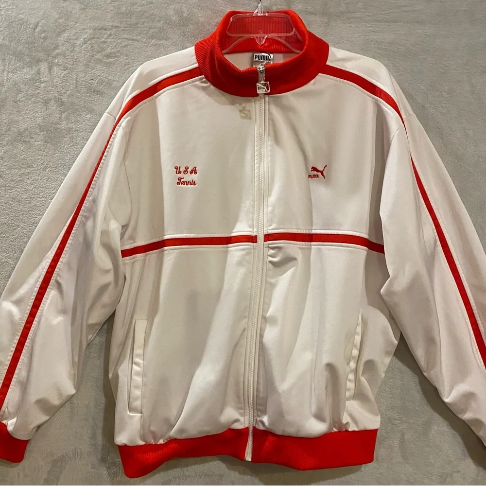 Puma USA Tennis Jacket Men’s XL White Zip Embroidered